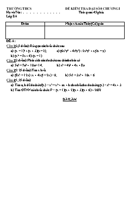 Đê kiêm tra Đại số lớp 8 - Chương I